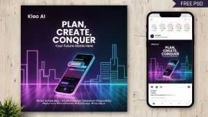 Free Kleo AI Futuristic Planner Post Design PSD – Plan, Create, Conquer Design Template