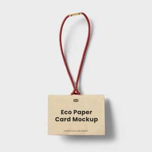 Free Kraft Paper Card Mockup With Rubber Tag