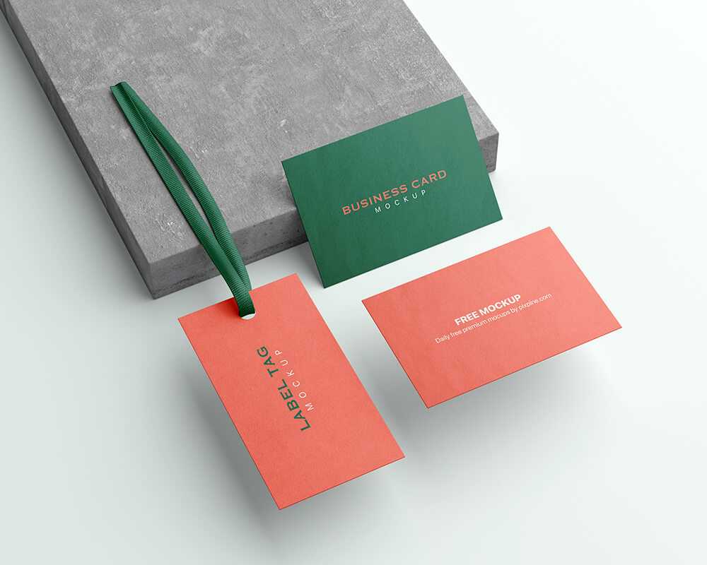 Free Label Tag Mockup with Business Cards Mockup PSD
