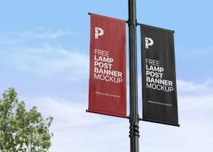 Free Lamp Post / Flag Pole Banner Mockup PSD