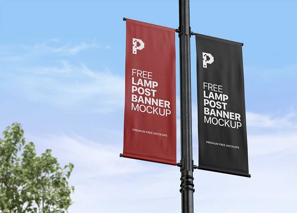 Free Lamp Post / Flag Pole Banner Mockup PSD