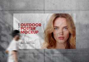 Free Landscape Wide Outdoor Glued Poster Mockup PSD