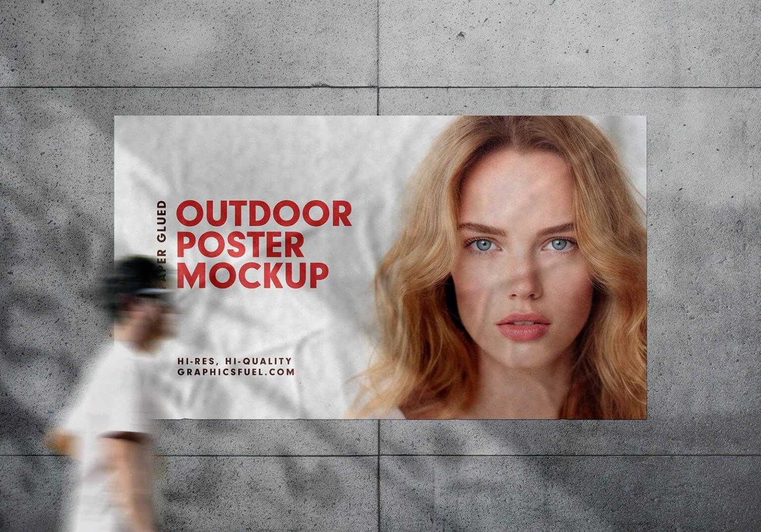 Free Landscape Wide Outdoor Glued Poster Mockup PSD
