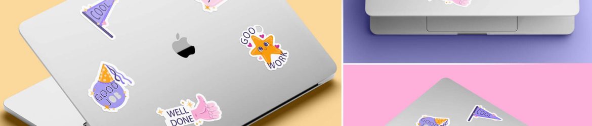 Free Laptop Sticker Mockup PSD Set Free Laptop Sticker Mockup PSD Set
