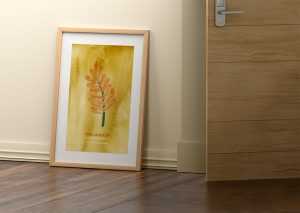 Free Large Indoor Poster Wooden Photo Frame Mockup PSD