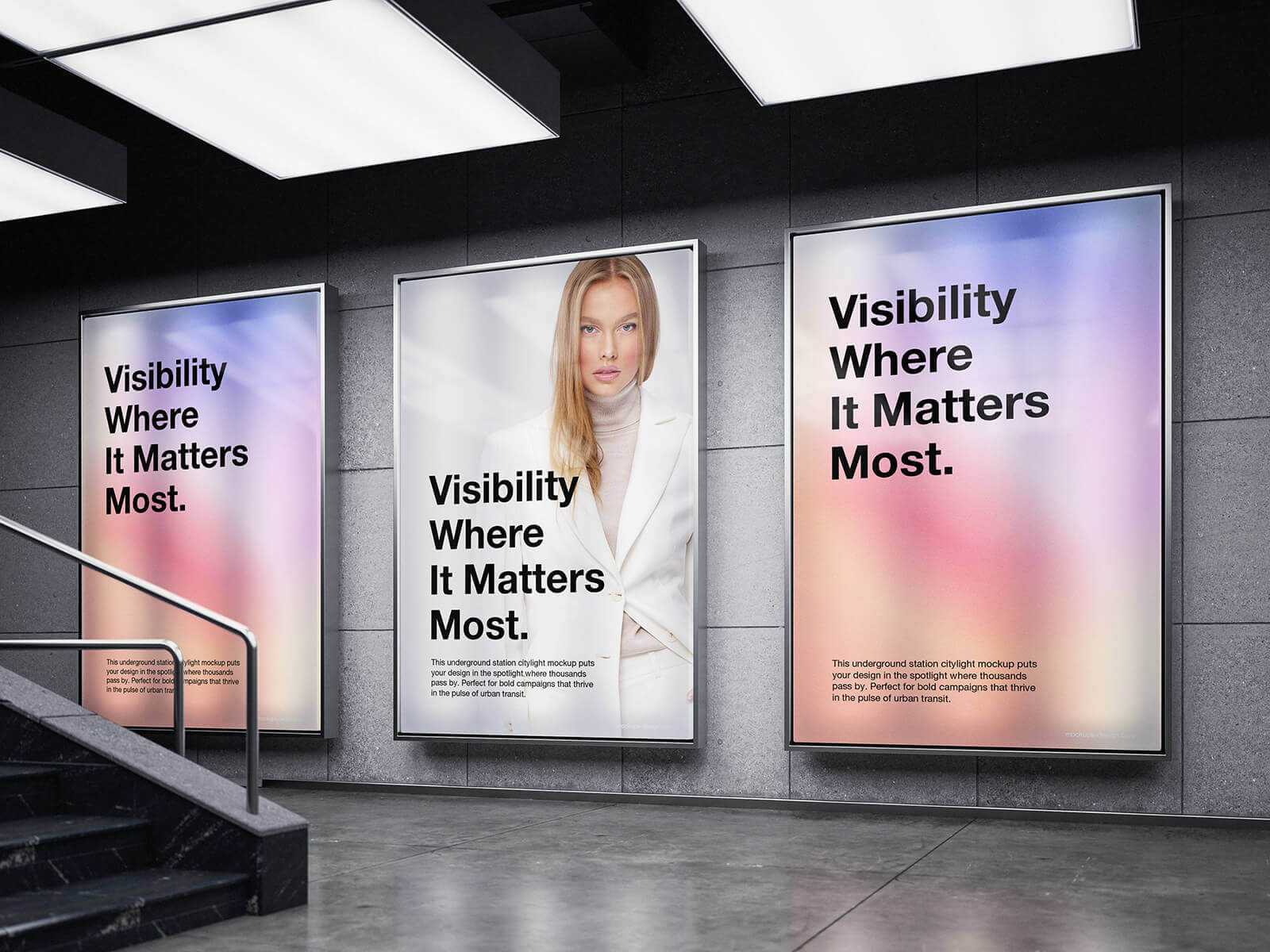 Free Large Subway Citylight Backlit Poster Mockup PSD Set