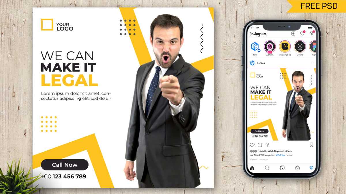 Free Law Firm / Advocate Social Media Post Design Template PSD