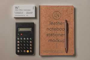 Free Leather Cover Notebook and Card Mockup PSD