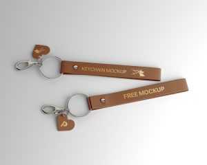 Free Leather Strap Keychain Logo Mockup for Branding