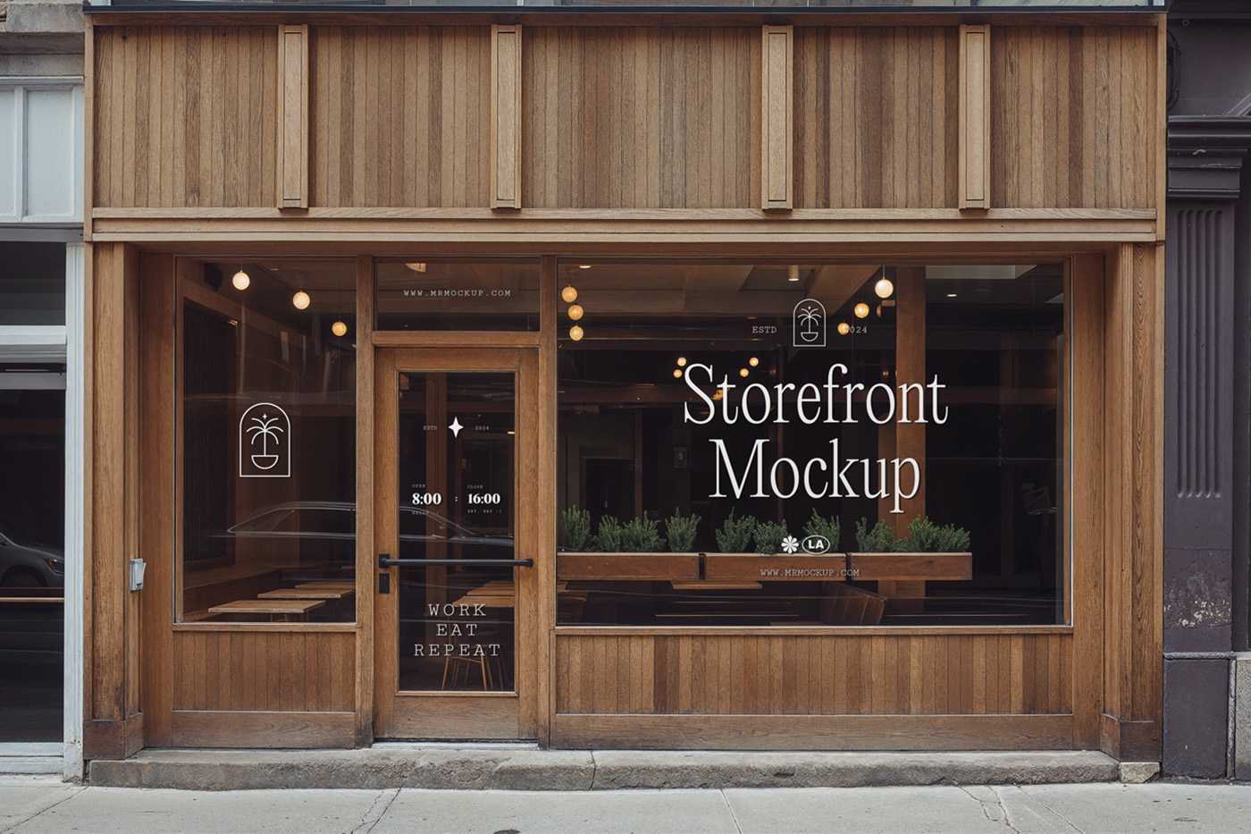 Free Light Wood Storefront Mockup