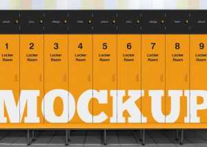 Free Locker Room Storage Cabinet Mockup PSD