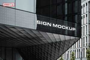 Free Logo Sign Mockup on Corporate Building PSD