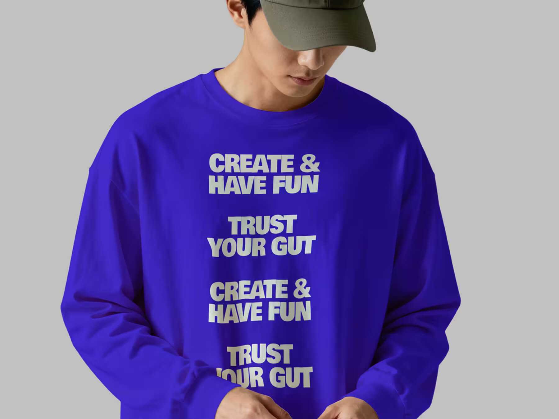 Free Long Sleeve T-Shirt on Model Mockup PSD for Branding