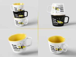 Free Low Tea Cup Mockup PSD set