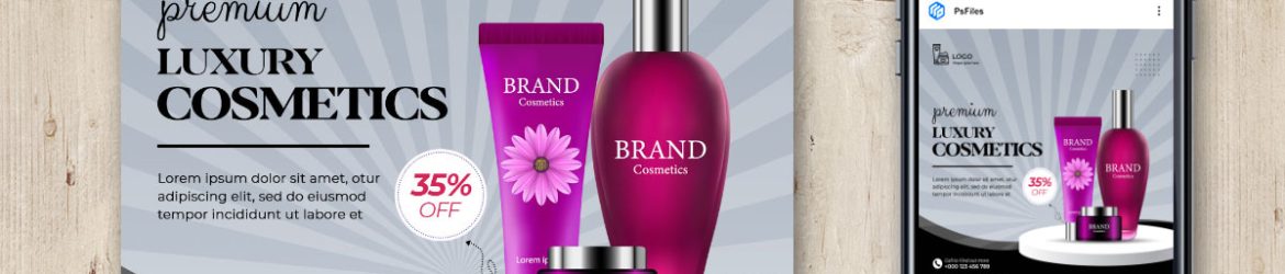 Free Luxurious Beauty Cosmetics Products Ad Post Design PSD Template