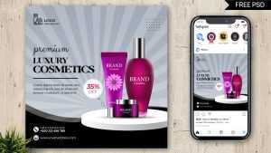Free Luxurious Beauty Cosmetics Products Ad Post Design PSD Template