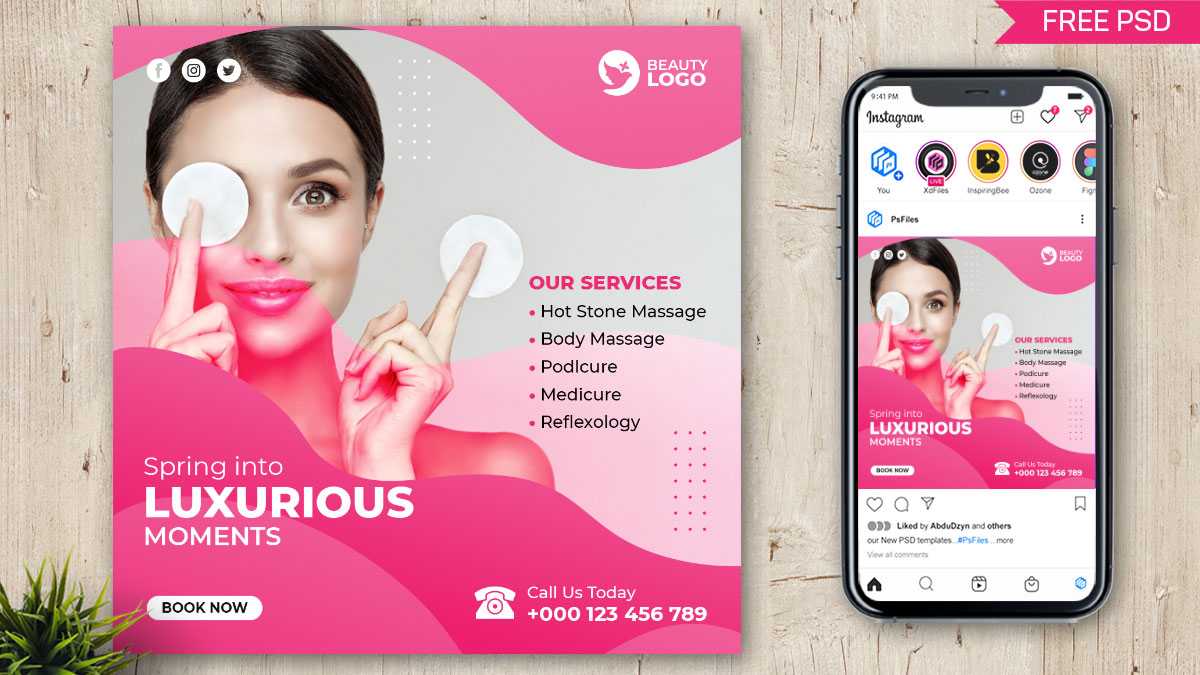Free Luxurious Beauty Spa Salon Social Media Post Design PSD Template