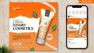Free Luxury Beauty Products Promoting Social Media Post Design PSD Template