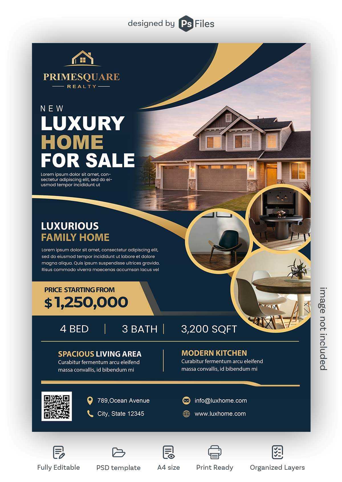Free Luxury Real Estate Flyer PSD Template – Home for Sale Design