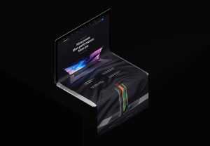 Free MacBook Covered by Long Wrinkled Scroll Screen Mockup PSD
