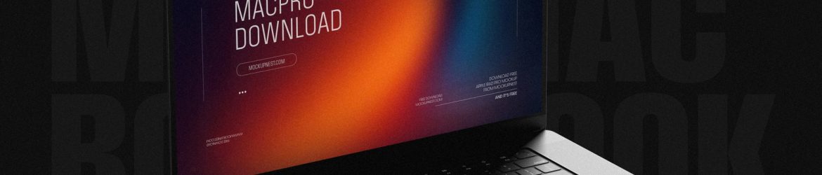 Free Macbook Mockup in Dark Studio Scene