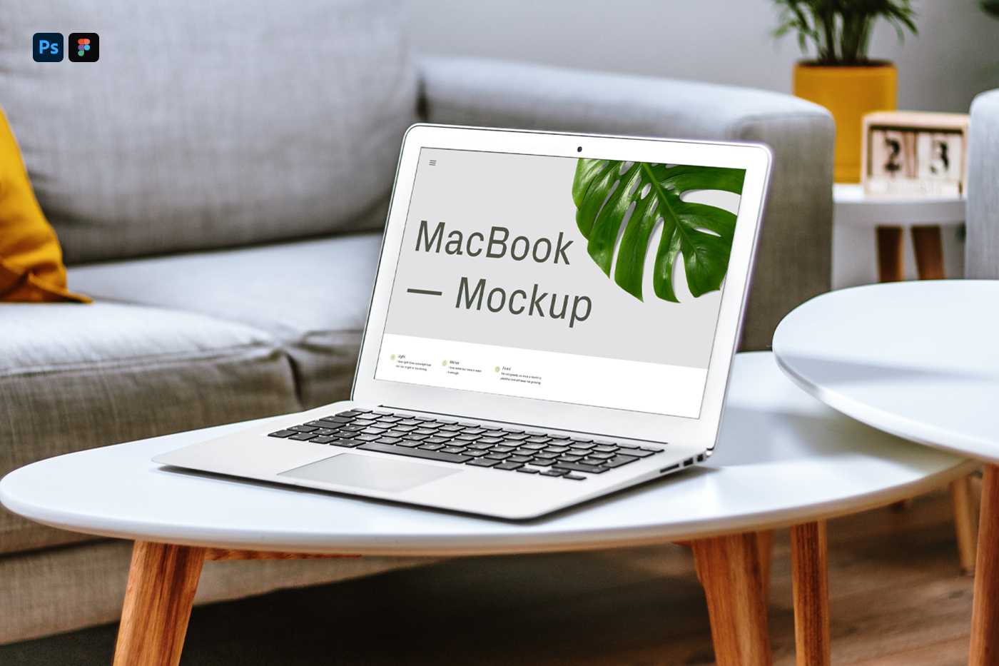 Free MacBook On Table Mockup