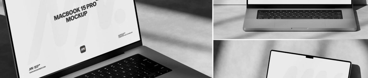 Free MacBook Pro 2024 In Dark Mockup PSD Set
