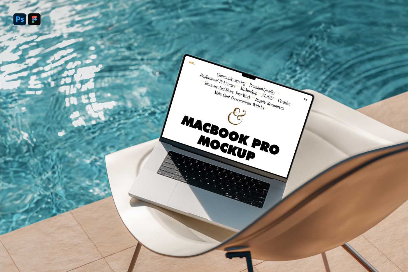 Free MacBook Pro at the Pool Mockup