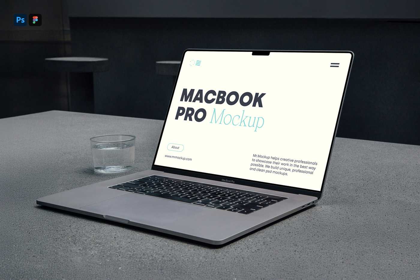 Free MacBook Pro Laying On Concrete Mockup