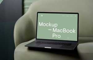 Free MacBook Pro Mockup on a Couch