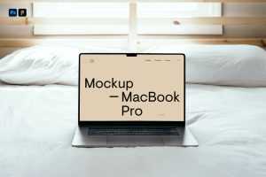 Free MacBook Pro On Bed Mockup