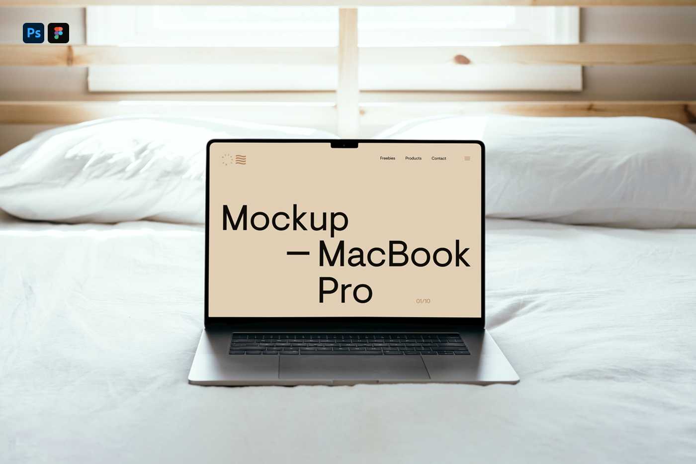 Free MacBook Pro On Bed Mockup