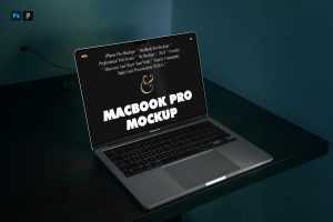 Free MacBook Pro on Black Table Mockup