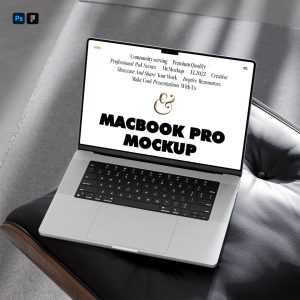 Free MacBook Pro on Chair Mockup