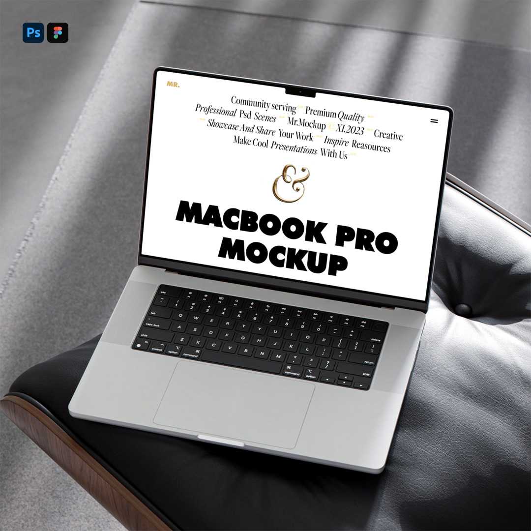 Free MacBook Pro on Chair Mockup