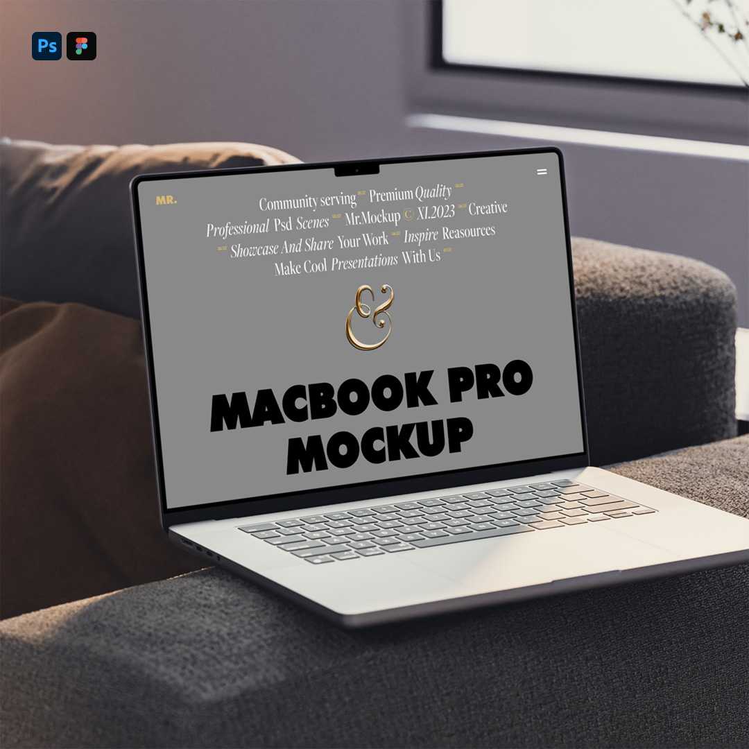 Free MacBook Pro on Couch Mockup