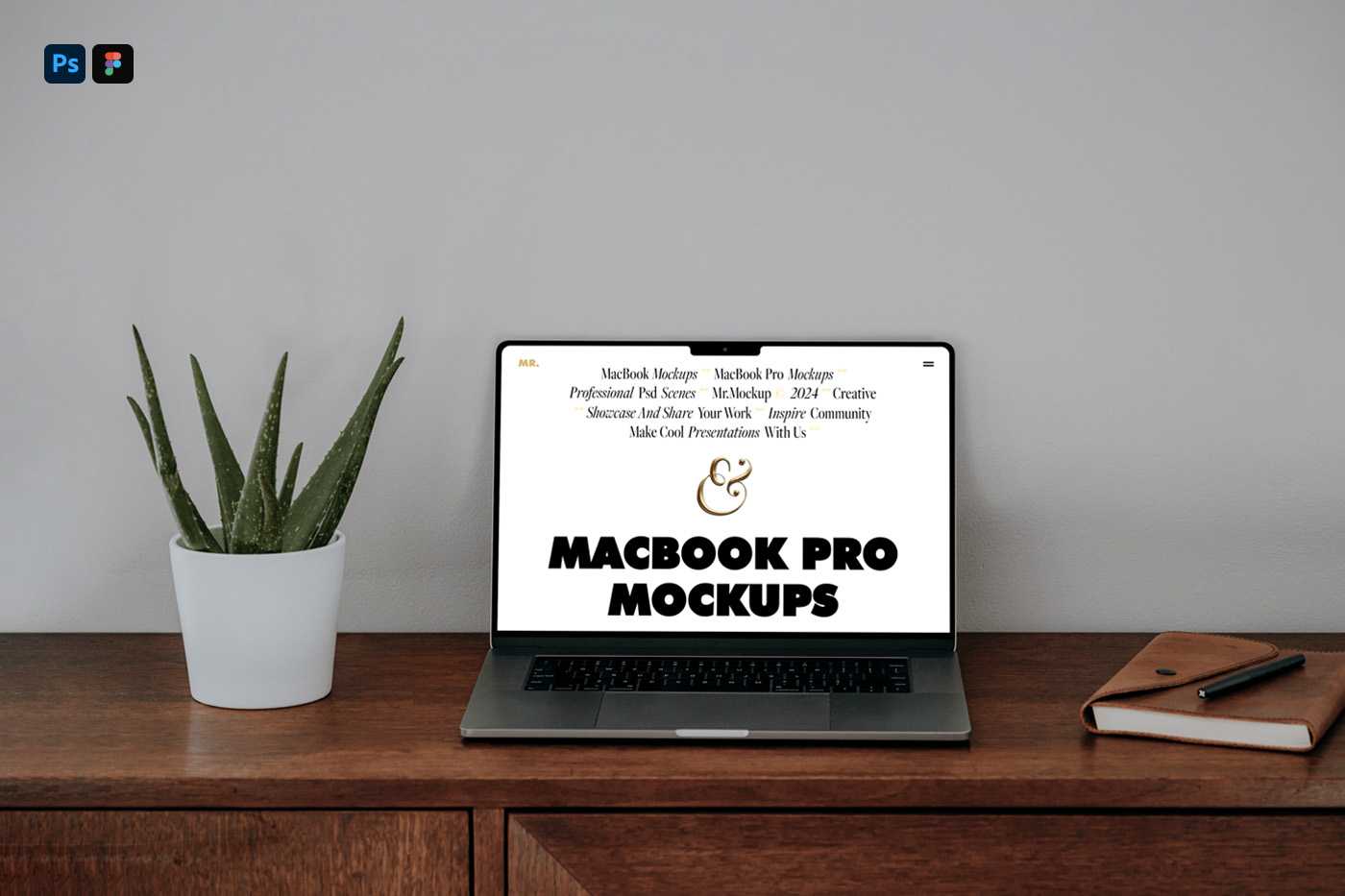 Free MacBook Pro on Desk Mockup