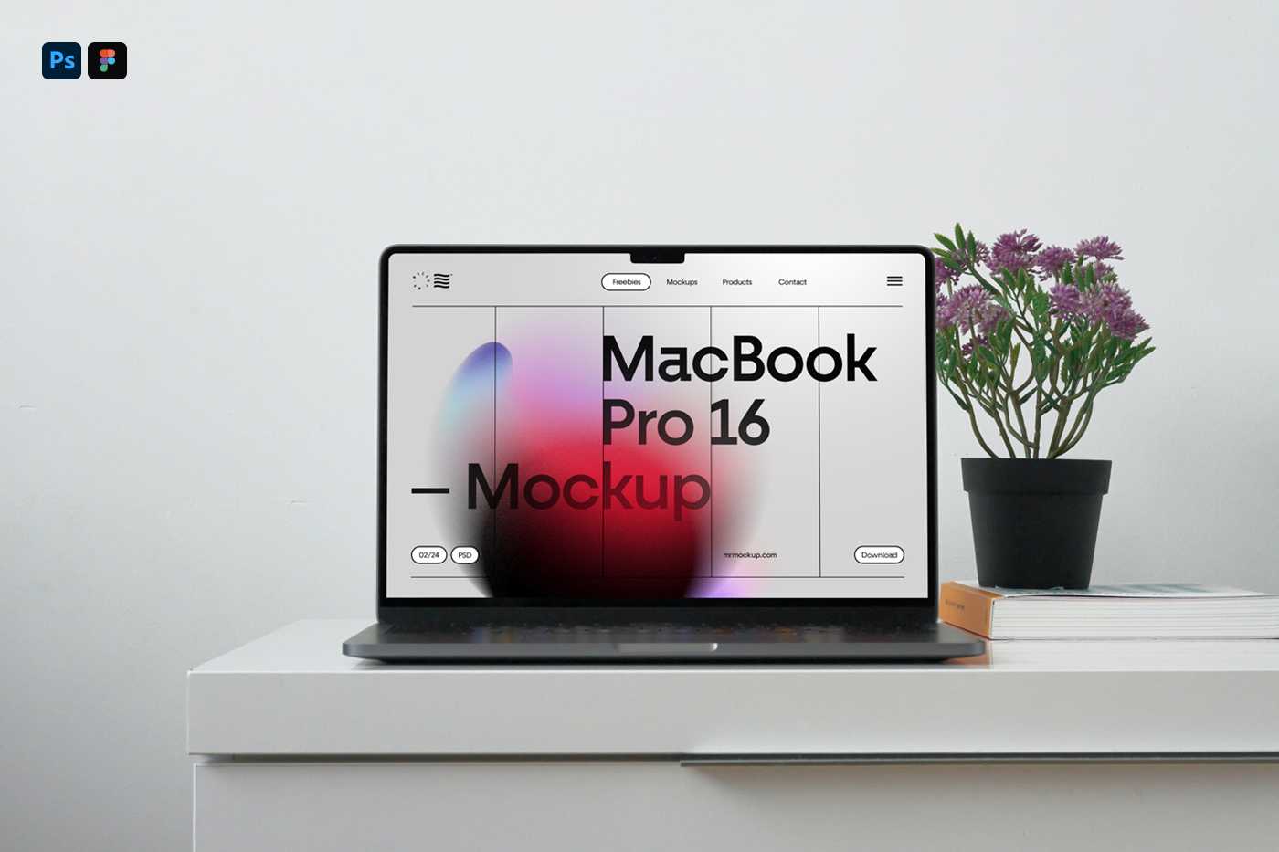 Free MacBook Pro On The Cabinet Mockup