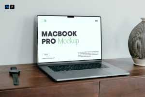 Free MacBook Pro On The Dresser Mockup
