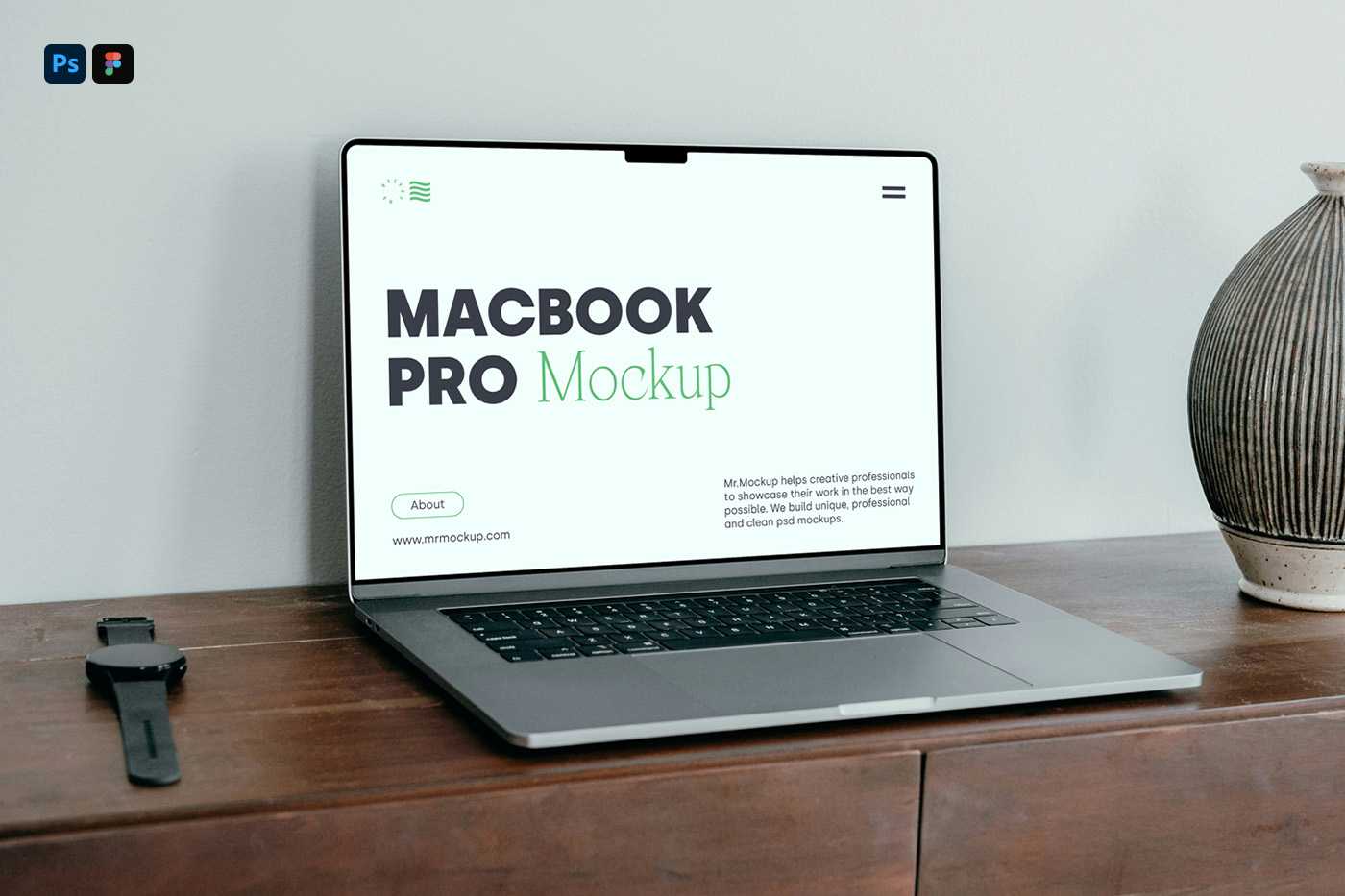 Free MacBook Pro On The Dresser Mockup
