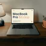 Free MacBook Pro On The Wooden Dresser Mockup