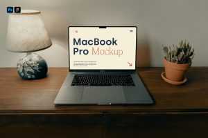 Free MacBook Pro On The Wooden Dresser Mockup