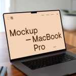 Free MacBook Pro on Wooden Desk Mockup