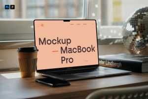 Free MacBook Pro on Writing Desk Mockup