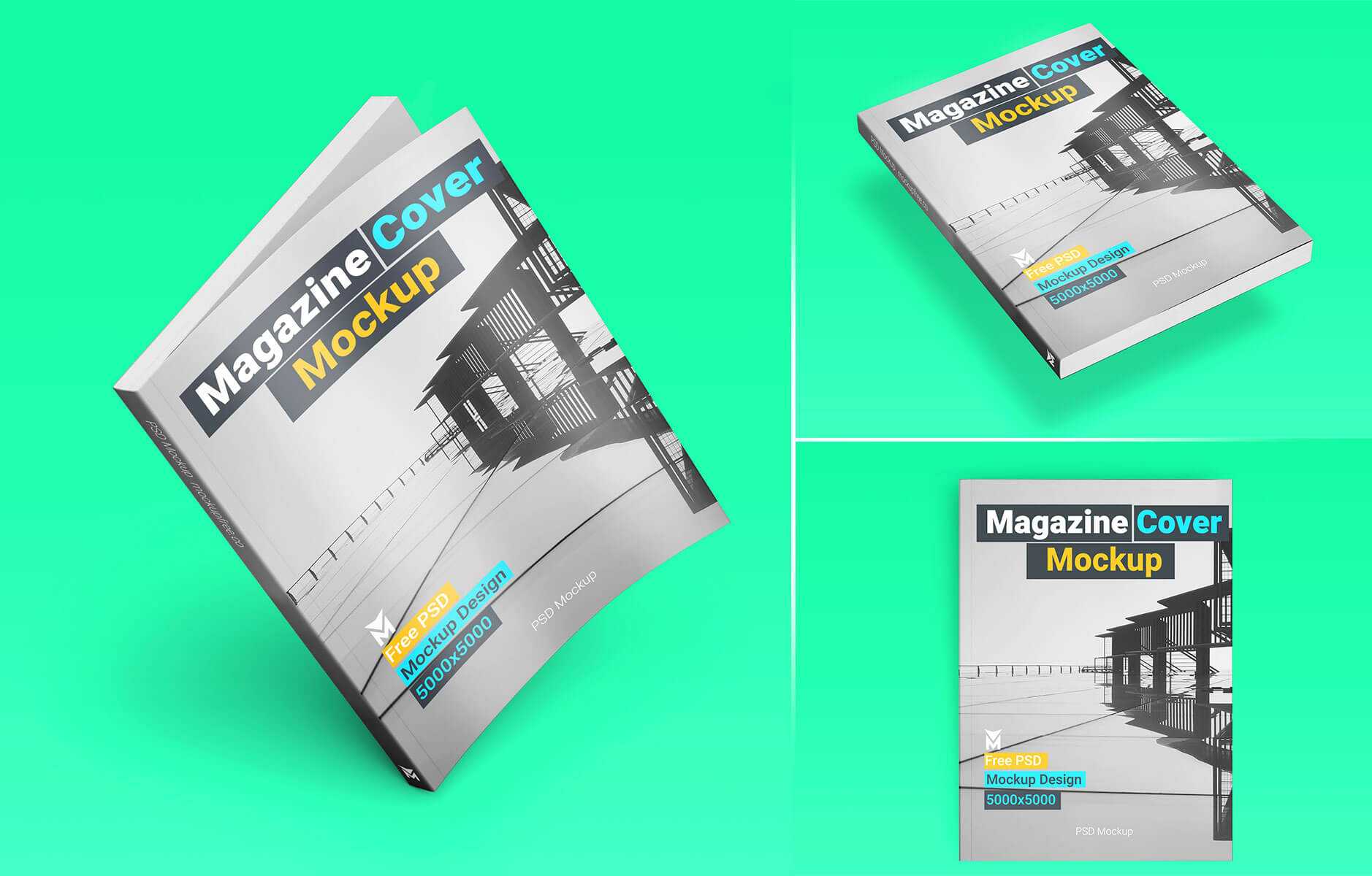 Free Magazine Book Cover Mockup 3 PSD Set