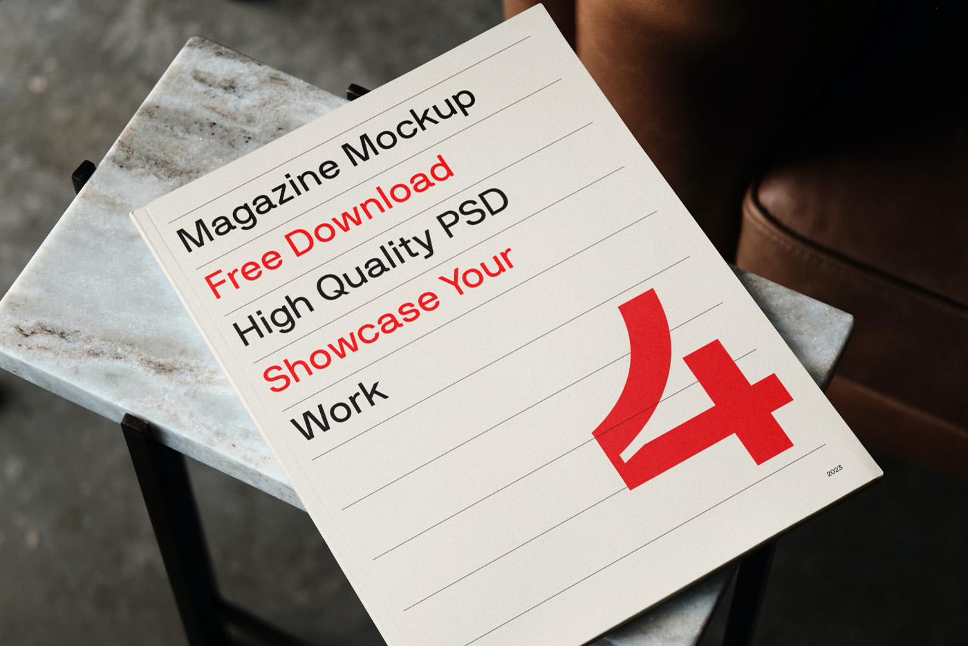 Free Magazine on Marble Table Mockup