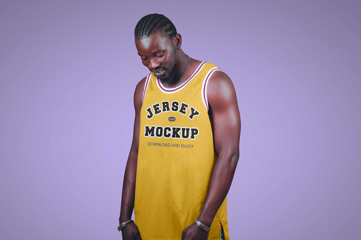 Free Man Wearing Basketball Jersey Mockup PSD