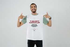 Free Man Wearing T-Shirt Mockup