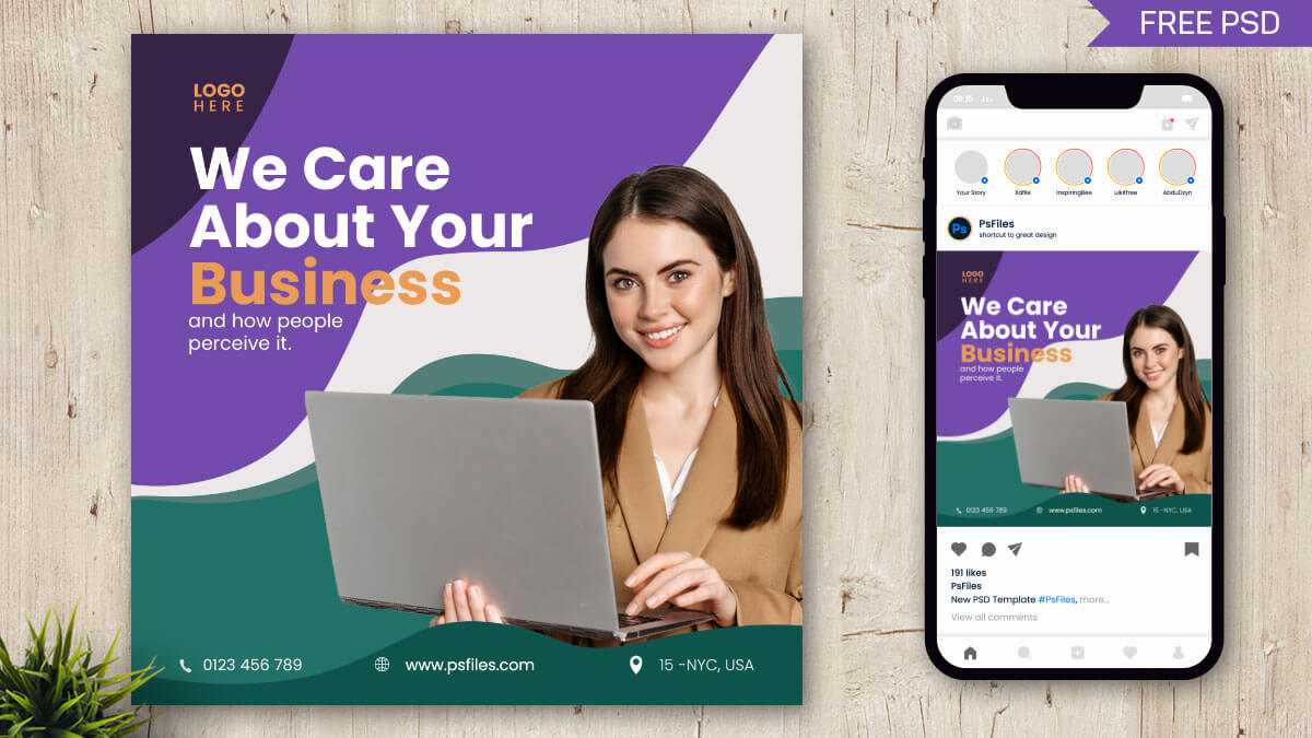 Free Marketing Business Instagram Post PSD Template
