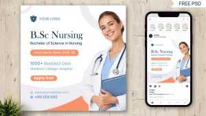 Free Medical College Course Details Poster Design PSD Template – B.Sc Admission Social Media Banner